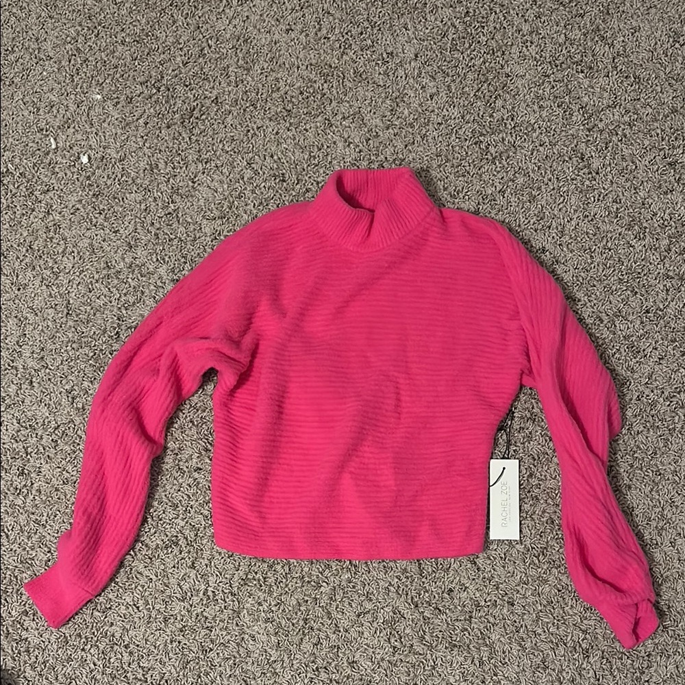 Bright Pink Ribbed Turtleneck Sweater